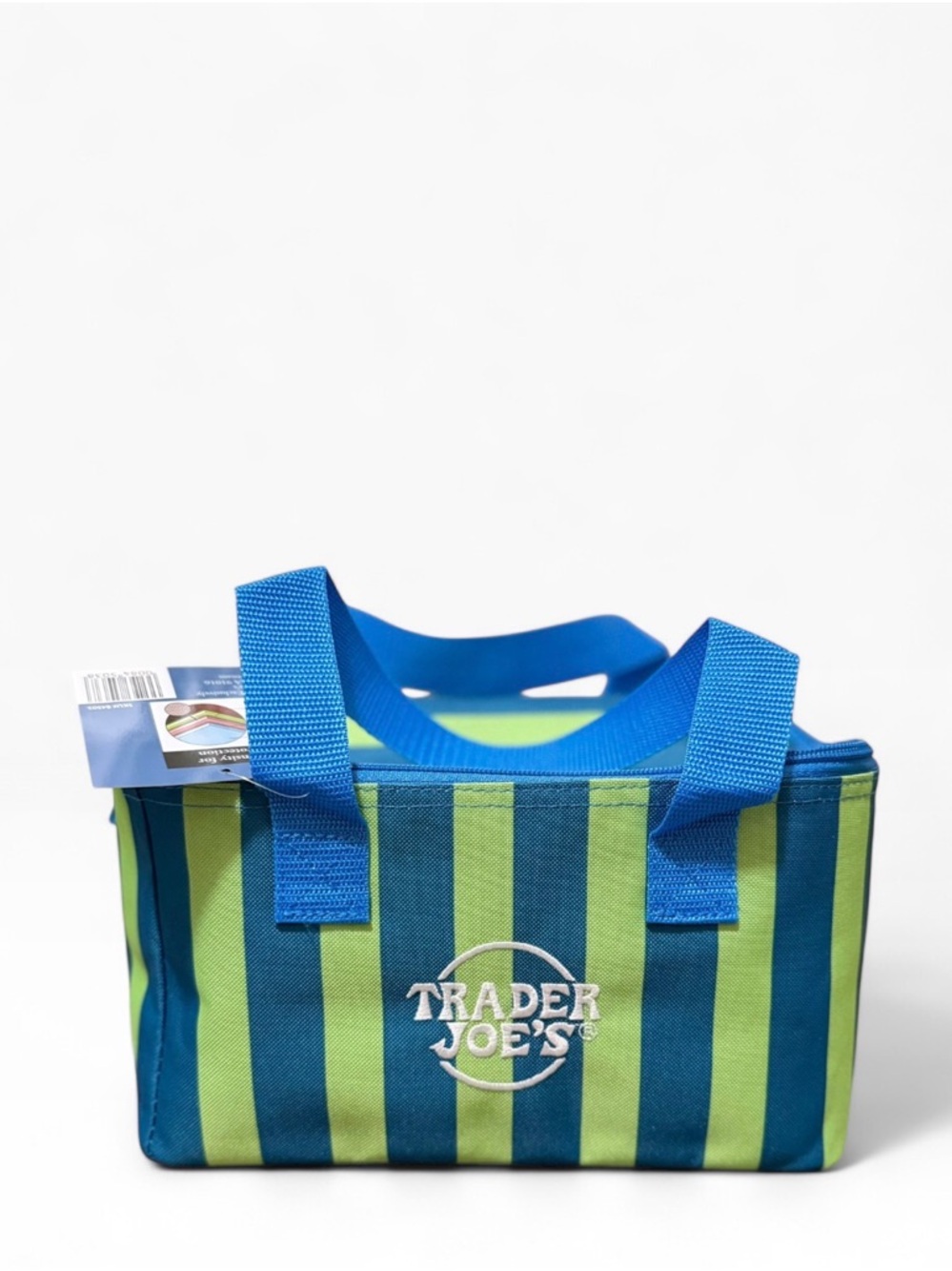 Trader Joe’s NEW Striped Mini Insulated Bag Blue & Lime Green